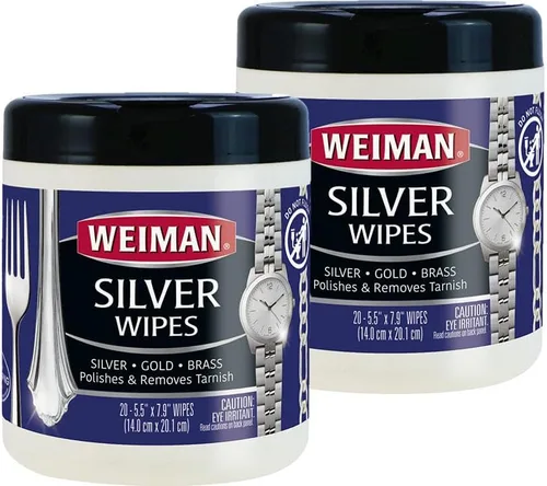 Limpiador de pulido de joyería Weiman, toallitas removedoras de desgaste - 40 unidades - Uso en joyería de plata, plata antigua, oro, latón, cobre y