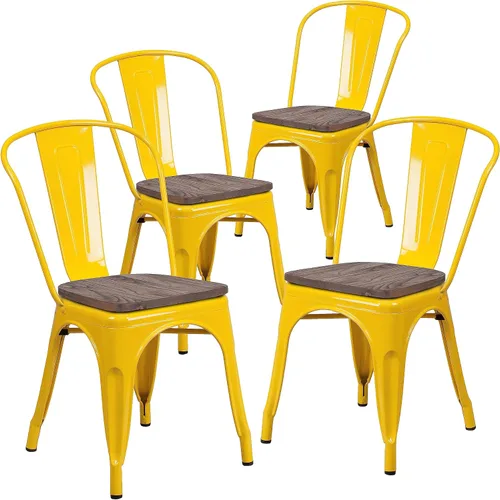 Miniatura 24 de Flash Furniture Perry - Silla apilable de metal con asiento de madera, 1 paquete, color negro