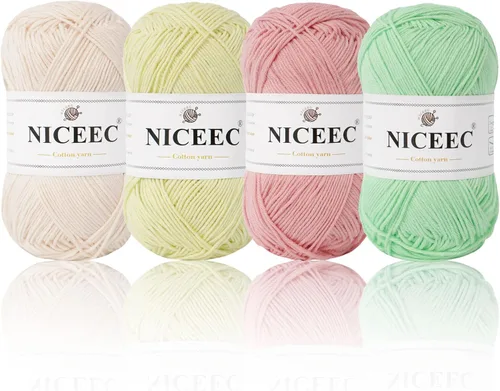 Miniatura 41 de NICEEC 4 madejas de hilo de algodón suave para bebé, 4 capas, manualidades DIY, peso fingering, hilo para manta para ganchillo y tejido, total 700