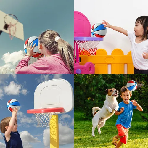 Miniatura 4 de Lenwen Paquete de 6 mini pelotas de baloncesto de goma de 6 pulgadas, pequeñas, color rojo, blanco y azul, a granel, para interiores y exteriores