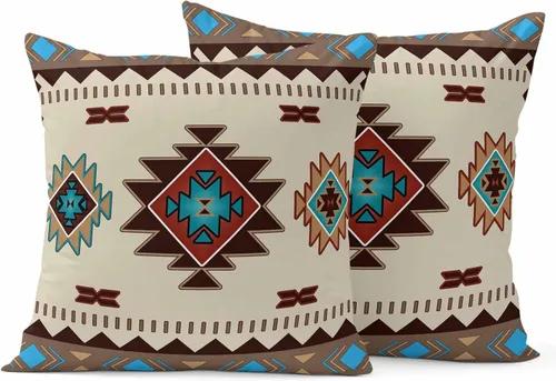 Miniatura 8 de Paquete de 2 fundas de almohada decorativas de algodón, nativos americanos en los Estados Unidos, estilo indio, geométrico, 18 x 18 pulgadas