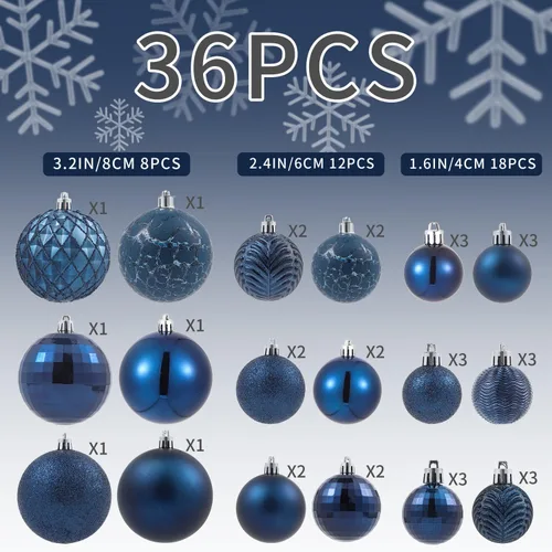 Miniatura 2 de LANGXUN 36 bolas de decoración de árbol de Navidad azul medianoche, bolas de Navidad, decoración de Navidad 2025, adornos de Navidad inastillables