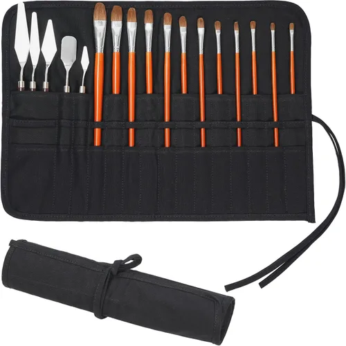 Miniatura 9 de ECHSRT Soporte para pinceles de pintura, estuche enrollable de almacenamiento para acuarelas acrílicas al óleo, soportes y organizadores, 30 Verde