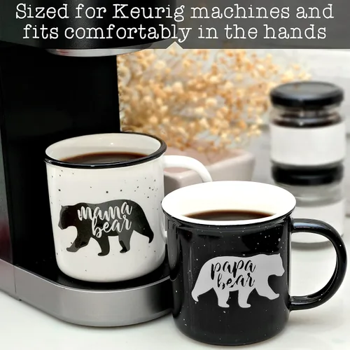 Miniatura 6 de Juego de 2 tazas con texto en inglés "Mama Bear", regalo para mamá y papá, taza de café para parejas
