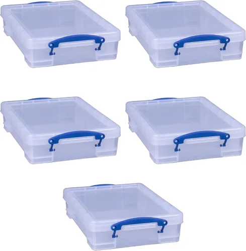Miniatura 13 de Really Useful Box Contenedor apilable de plástico de 4 litros con tapa a presión y asas de bloqueo de clip integradas para organización del hogar