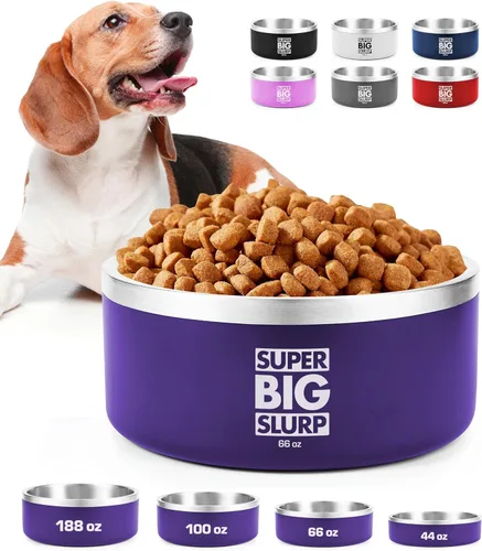 Miniatura 27 de Tuff Pupper Cuenco de acero inoxidable aislado resistente de 100 onzas para perros grandes, base antideslizante, apto para lavavajillas Rosa Punch