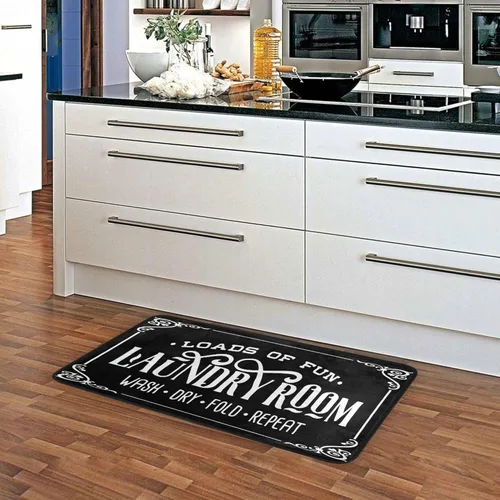 Miniatura 5 de Alfombra antideslizante para cuarto de lavado, alfombra de pasillo para cocina, baño, lavandería, color negro, 39 x 20 pulgadas