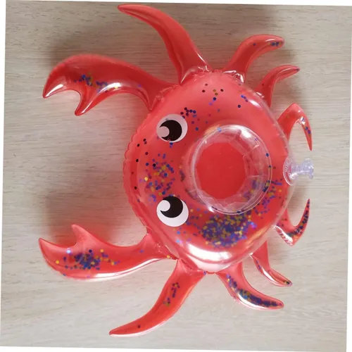 Miniatura 2 de 5 unidades inflables de cangrejo flotadores divertidos para bebidas de piscina, lindos dibujos animados para niños y niñas, fácil de inflar