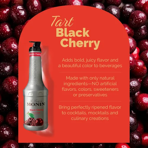 Miniatura 5 de Monin - Puré de cereza negra, sabores naturales, ideal para tés, limonadas, batidos y cócteles, sin OMG, vegano, sin gluten (1 litro)