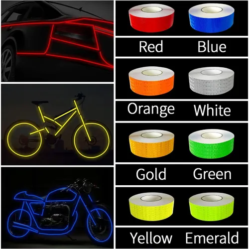 Miniatura 3 de 8 rollos de cinta reflectante de alta visibilidad de 8 colores, calcomanías de seguridad autoadhesivas impermeables para visibilidad nocturna al
