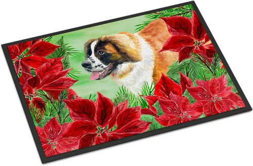 Miniatura 170 de Caroline's Treasures CK1311MAT Cavalier Spaniel Poinsettas - Felpudo de 18 x 27 pulgadas, tapete para puerta delantera, interior y exterior