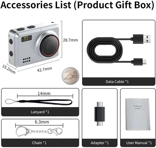 Miniatura 7 de Mini cámara digital retro 1080P HD grabadora de video, cámara de video portátil con llavero con tarjeta de 32 GB y pantalla IPS de 0.96 pulgadas