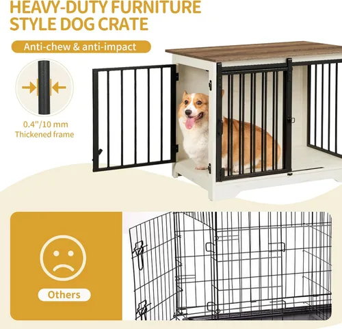 Miniatura 4 de Hzuaneri Mueble de jaula para perros de 31.9 pulgadas con puerta de granero, perrera resistente para interiores con 2 puertas, mesa auxiliar