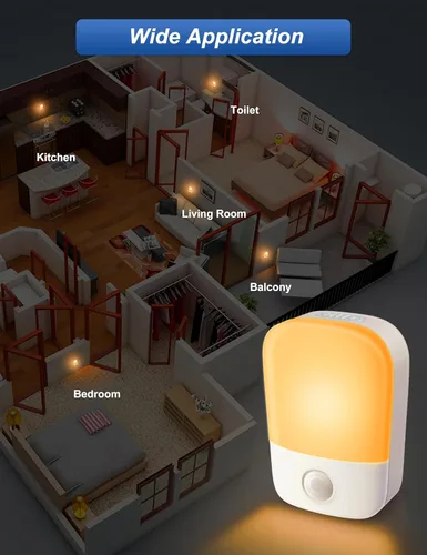 Miniatura 7 de Luces nocturnas ámbar enchufables a la pared, paquete de 2 luces LED de noche para dormitorio con sensor de atardecer a amanecer, brillo ajustable