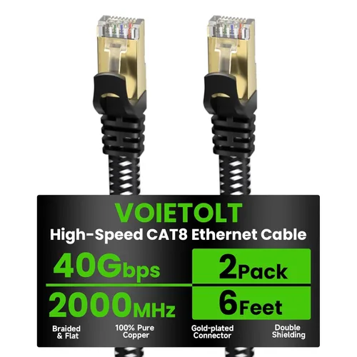 Miniatura 31 de Cable Ethernet Cat 8 de 20 pies plano, cable de Internet trenzado de alta velocidad de 40 Gbps 2000 MHz con RJ45 chapado en oro SSTP, cable LAN