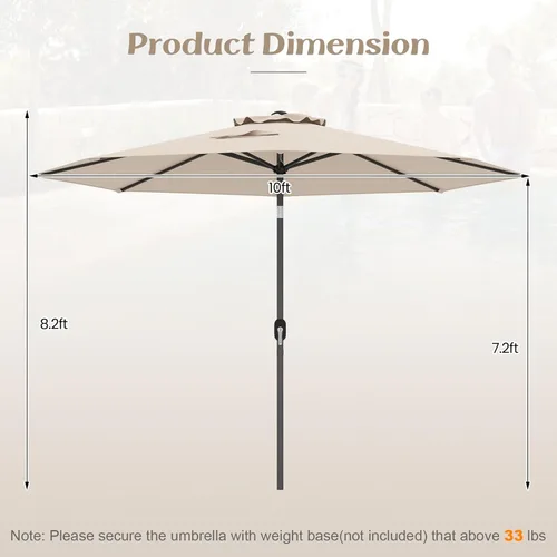 Miniatura 8 de HAPPYGRILL 9FT Patio Umbrella Outdoor, Outdoor Table Umbrella w/Push Button Tilt and Crank,Sturdy Ribs, Sun Canopy Market Umbrellas for Patio Pool