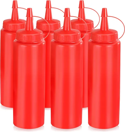 Miniatura 2 de New Star Foodservice 26283 - Botellas exprimibles de plástico, 8 onzas, rojas, paquete de 6