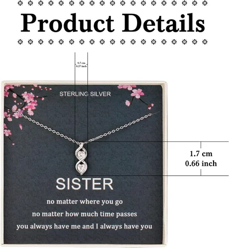 Miniatura 2 de Regalos para hermanas de hermana, collar de plata de ley con dos infinitos entrelazados con doble corazón, joyería de cumpleaños, collares de regalo