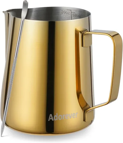 Miniatura 25 de Jarra espumadora de leche, 600ml/20oz, jarra de vapor de acero inoxidable para café con leche, capuchino, latte, arte, barista, jarra de vapor con D