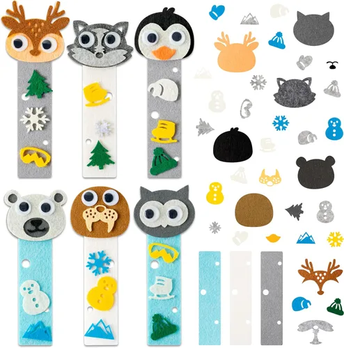 HubirdSall Paquete de 24 marcapáginas de fieltro de animales polares, kit de manualidades reutilizables, haz tu propio marcador de animales árticos