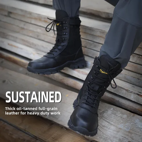 Miniatura 5 de DahWe Botas tácticas para hombre de 8 pulgadas con puntera de acero y cremallera lateral, ligeras y cómodas para combate militar, senderismo