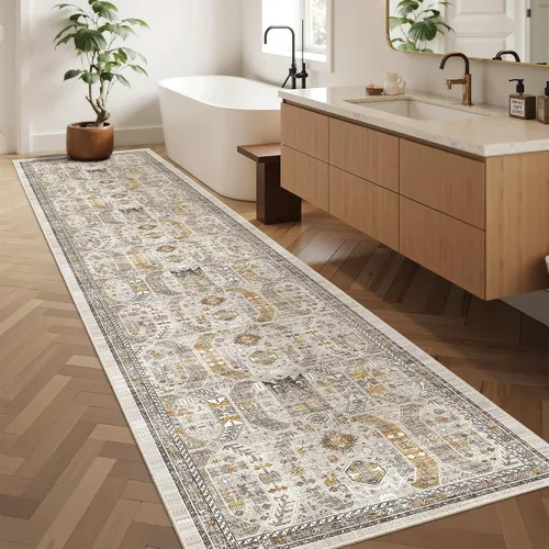 Miniatura 20 de Madane Tapete lavable de 2 x 10 pies para pasillo, cocina, recibidor, clásico, suave, antideslizante para interiores, casa de campo, baño, sala