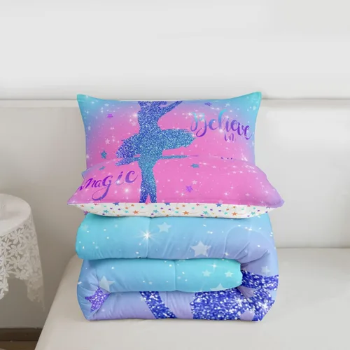 Miniatura 54 de Erosebridal Juego de ropa de cama de princesa de ballet, tamaño Queen, juego de edredón de 3 piezas para niñas bailarinas de ballet, lindo juego