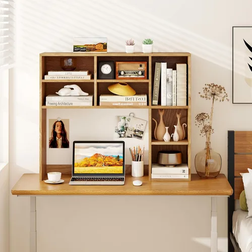 Miniatura 25 de LDAILY Desktop Bookshelf, 2-Tier Office Desk Shelf Organizer Desk Hutch with 4 Shelves, 37’’L Wood Storage Rack Display Shelf for Computer Desk