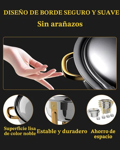 Miniatura 4 de Frizoky Platos de Roce para Buffet de Acero Inoxidable 2Pack, Juego de 6QT de Chafers Redondos en Oro y Plata y Calentadores de Buffet con Soporte