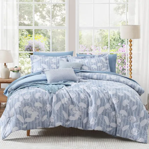 Miniatura 21 de BLOOMHAVEN Juego de edredón tamaño individual XL, juego de ropa de cama de 5 piezas con rosas florales para todas las estaciones, cama en una bolsa
