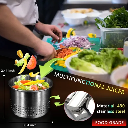Miniatura 5 de Exprimidor de verduras de acero inoxidable de 13.5 onzas, mango de silicona roja antideslizante, exprimidor de agua vegetal de metal para exprimir