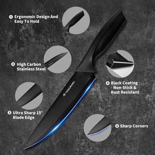 Miniatura 2 de Juego de cuchillos con afilador, juego de 15 cuchillos de acero inoxidable de alto carbono, juego de cuchillos de acero inoxidable, juego de Negro