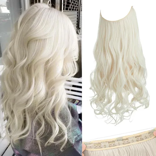 Miniatura 35 de SARLA Extensiones de cabello con alambre invisible con 3 clips, postizo sintético corto, ondulado, rizado, diadema ajustable transparente