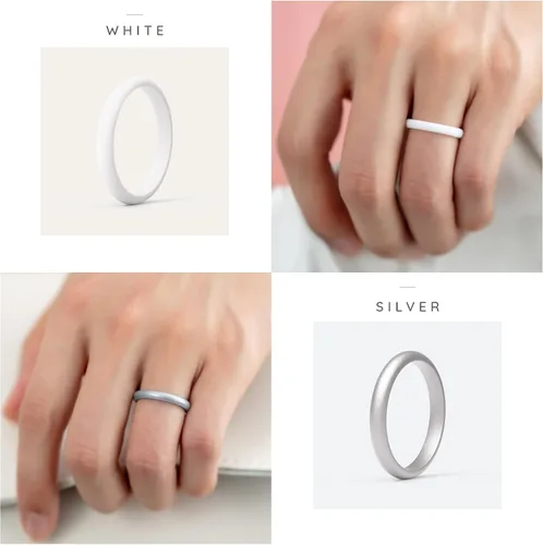 Miniatura 4 de ThunderFit - Realzadores de anillos de silicona delgados y apilables para mujer, alianzas de boda de silicona, 2.5 mm de ancho y 2 mm de grosor