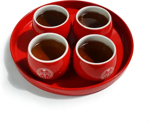 Miniatura 3 de Juego de regalo de té de porcelana china, tetera de servicio con 4 tazas y bandeja, elegante juego de ceremonia de té para adultos, decoración