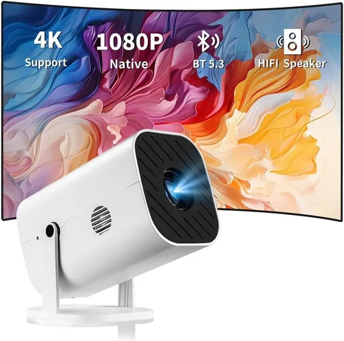 Mini proyector para iPhone, proyector pequeño de 1080P (Bluetooth 5.3 y altavoz integrados), compatible con 4K, giratorio de 210°, proyector de