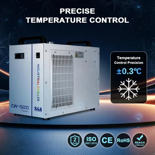 Miniatura 8 de S&A Enfriador de agua industrial CW-5200DH 7L, 0.9HP, 3.43gpm, 5699 BTU/h, para sistemas de grabado láser y corte de CO2 de 60W a 150W