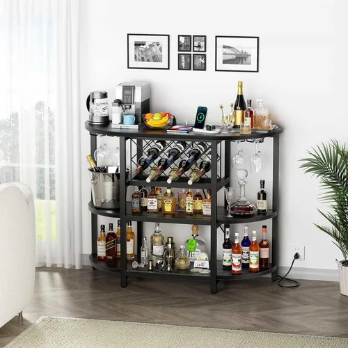 Miniatura 7 de Zarler Carrito de bar con toma de corriente fácil de montar, gabinete de bar LED para el hogar, para licor, 47.3 pulgadas de largo x 15.8 pulgadas