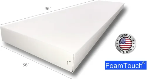 Miniatura 2 de FoamTouch Cojín de asiento de espuma de tapicería de corte personalizado de alta densidad, 1 pulgada de grosor por 36 pulgadas de ancho por 96