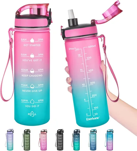 Miniatura 12 de Enerbone Botella de Agua, A Prueba de Fugas Sin BPA y Tóxicos, Botella de Agua Motivacional con Horarios para Beber y Pajita, Botella de Agua