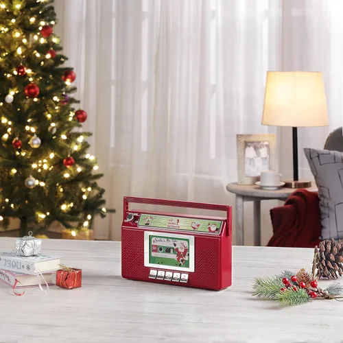 Miniatura 2 de Mr. Christmas Santa's Boom Box Radio – Boombox de Navidad retro de 10 pulgadas con luces LED, 9 canciones navideñas, 3 estaciones de radio de Santa