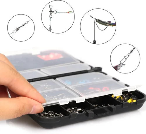 Miniatura 4 de Kit de accesorios de pesca, juego de pesca con caja de aparejos, anzuelos de pesca, pesos, cabezas de plantilla, juntas tóricas, giros de barril