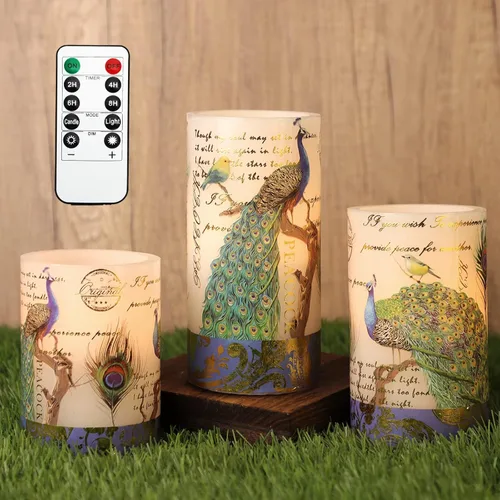 Miniatura 9 de Velas azules sin llama con control remoto de vidrio aguamarina hechas a mano, velas de chorro de arena que funcionan con pilas, velas LED