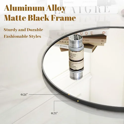 Miniatura 2 de VooBang Espejo de baño redondo negro, espejo colgante de pared circular de 24 pulgadas con marco de metal circular simple y moderno para pasillo