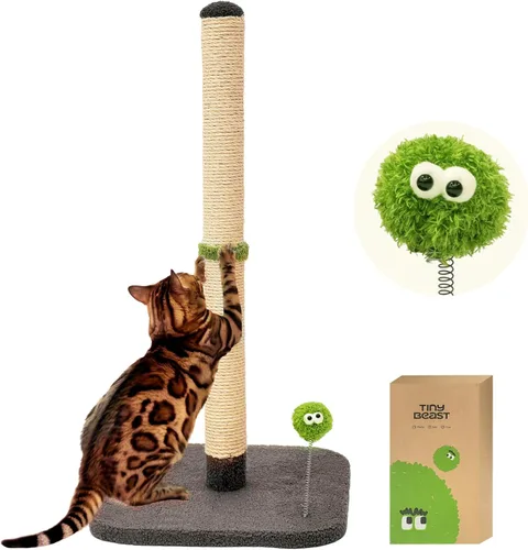 TINYBEAST Rascador para gatos de 34 pulgadas de alto, rascador para gatos con cuerda de sisal natural, árbol para gatos con bola de juguete Gris