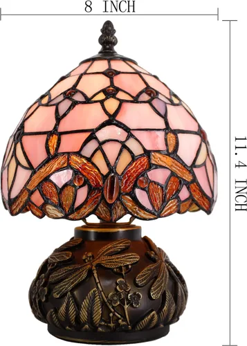 Miniatura 3 de WERFACTORY Pequeña lámpara Tiffany escritorio rosa vidrieras barroco hongos lámpara de mesa bronce mini lámpara de acento W8H11 pulgadas serie S003P