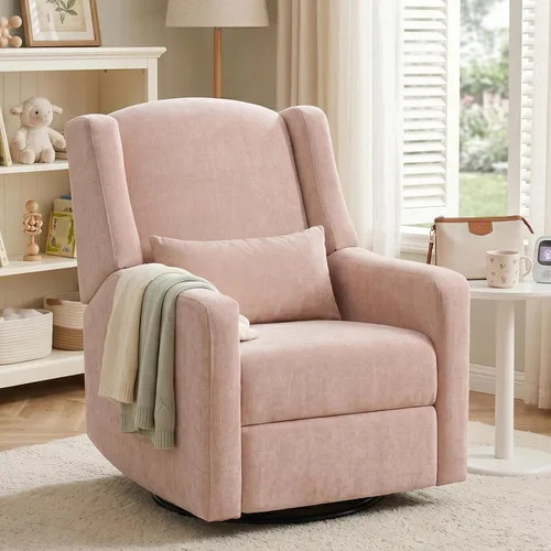 Miniatura 11 de Power Nursery Rocking Chairs Set of 2, Skin-Friendly Teddy Fabric Nursery Recliner Chair Swivel Gilder, Power Nursing Chair for Adults with Waist