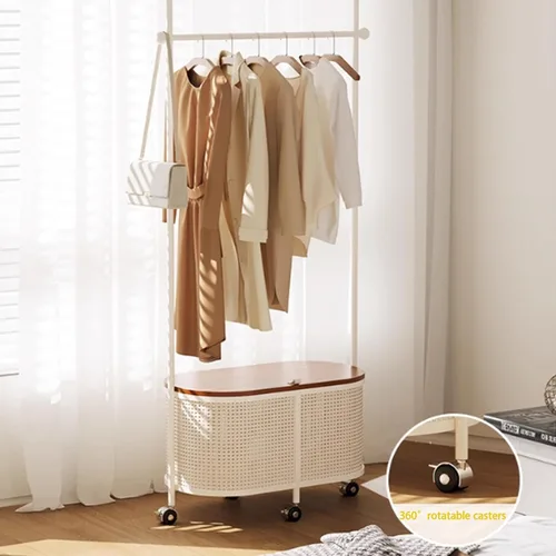 Miniatura 4 de 360 °Rotary Clothes Rack, Metal Clothing Rack, Garment Rack with Wheels and Large Capacity Storage Basket, Merchandise Coat Rack Display for Hanging