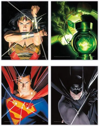 TRENDYPRINT DC Comics – Liga de la Justicia – Alex Ross Art – Mujer Maravilla – Linterna Verde – Superman – Batman – Juego de cuatro arte de pared
