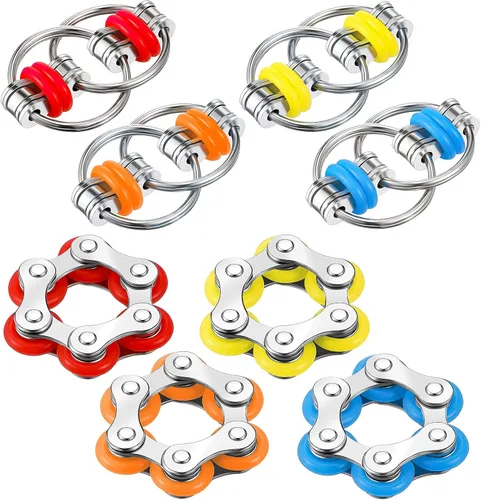 Hicarer El juego de 8 piezas de juguetes para ansiedad incluye 4 cadenas de rodillos flippy y 4 cadenas de seis rodillos para bicicleta, regalos